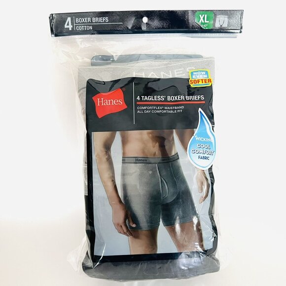 Hanes Men's Grey Black 4 Tagless Boxer Brief XL 40-42 Comfort Waist Soft Wicking - Picture 1 of 12